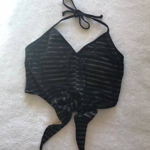 Koranic Jeane netted black lace tied up halter top